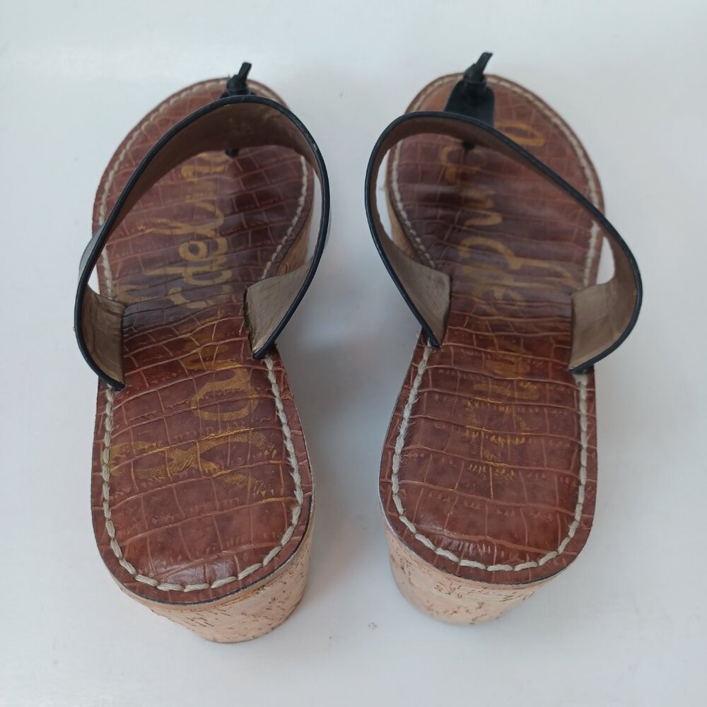 Sam Edelman Cork Wedge Sandals Black Leather Roy 3D Platform Shoes Womens 8.5 - Picture 12 of 15